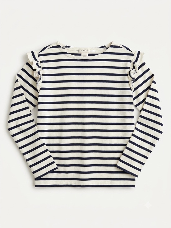 Crewcuts Other - Crewcuts J.Crew Striped Long Sleeve Ruffle Shoulder Top - Navy White